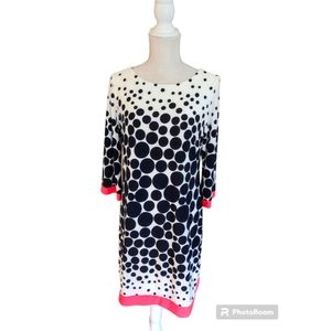 Sandra Darren Black and White Dot Dress with Pink Accents
